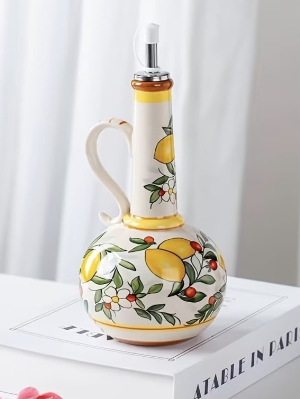 Beautiful Hand Painted Italian Decor Olive Oil Cruet Dispenser Bottle NEW